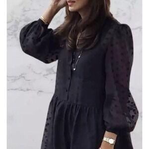 H&M Sheer Black Polka Dot Dress, Women's size Medium